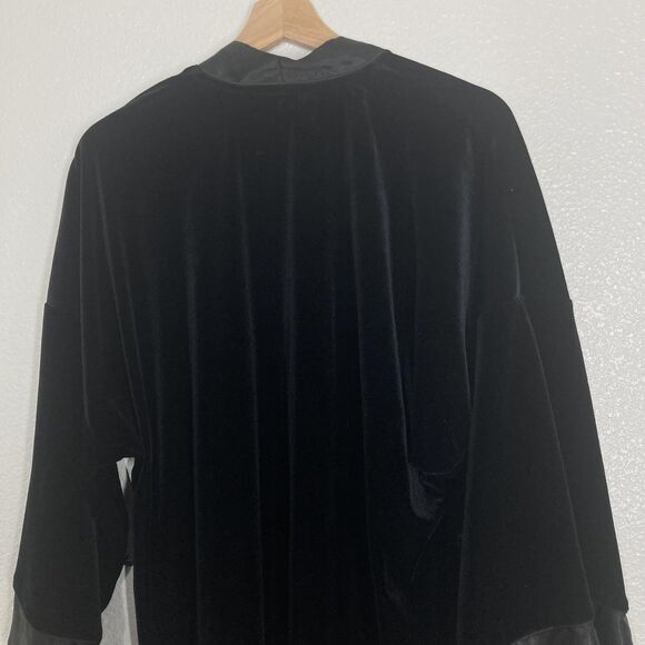 Jonquil by Diane Samandi Kimono Robe Small Black Velvet Satin Trim 3/4 Sleeve - Picture 12 of 14
